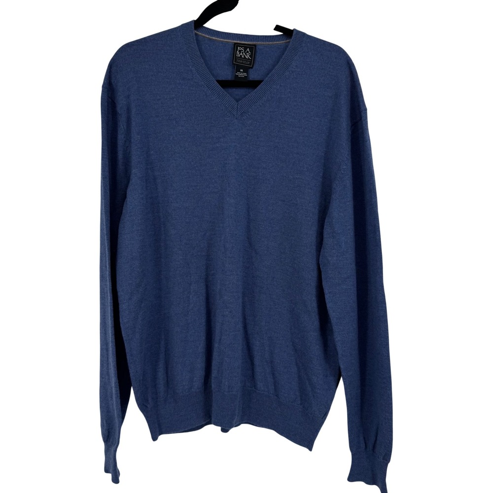 Jos A Bank Traveler Mens XXL Blue 100% Merino Wool V-Neck Sweater RN 77219